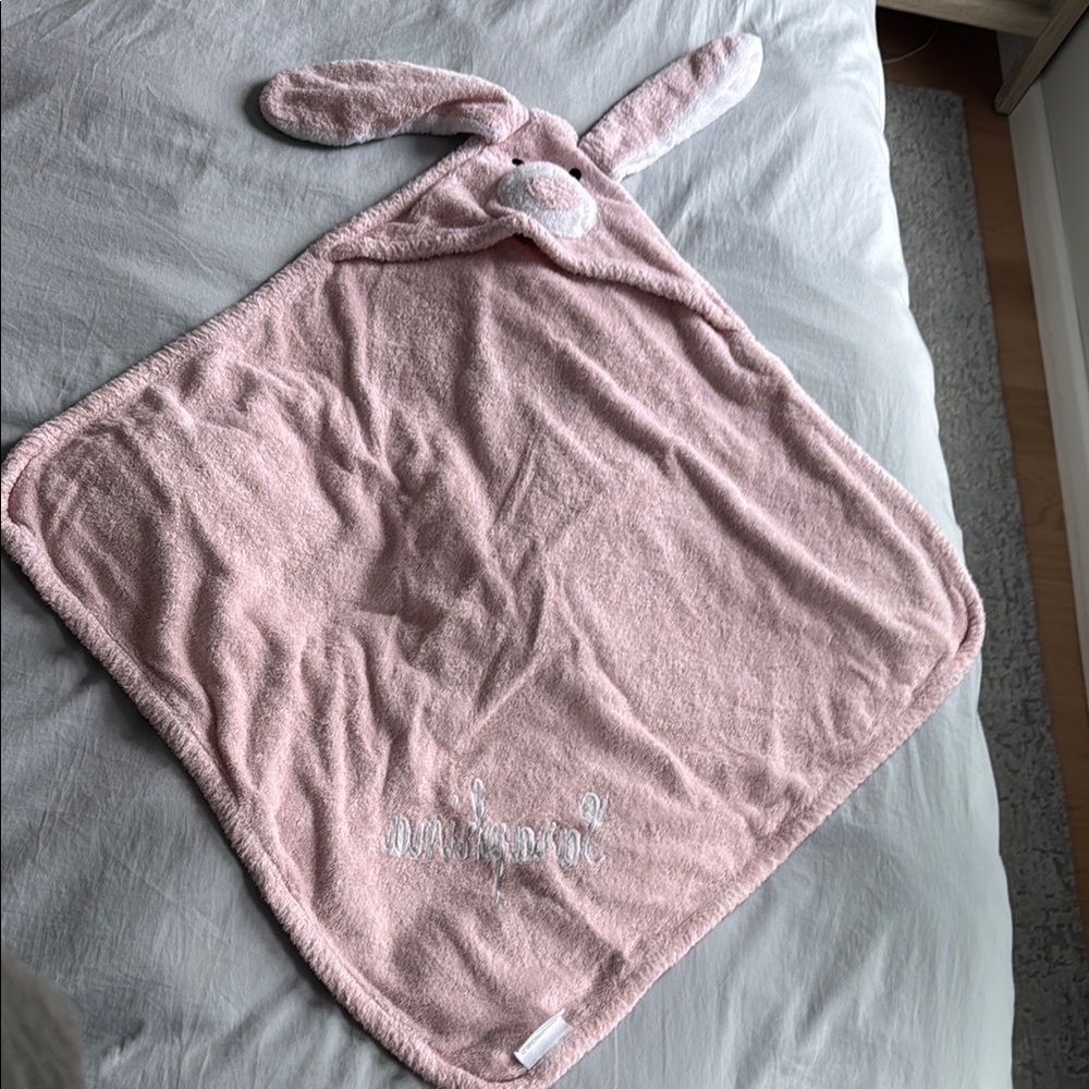 RH Baby & Child Pink Bunny Hooded Baby Towel Embroidered with “Saraphina”